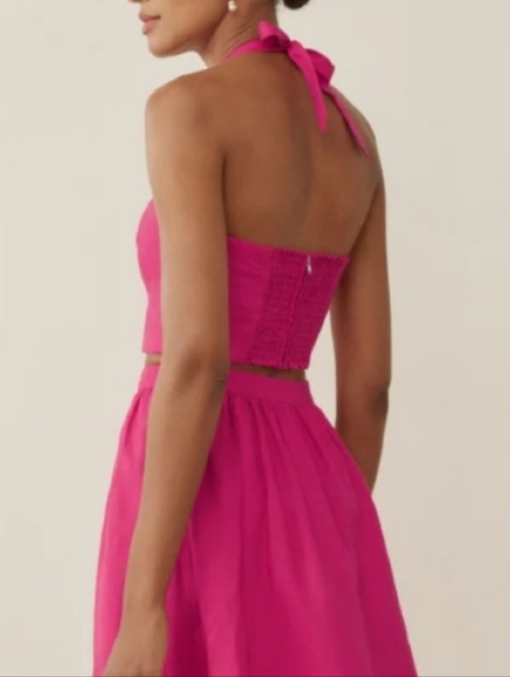 Reformation Orzo Pink 100% Linen Halter Crop Top Shirt Barbie Summer Size 4 - Picture 3 of 11